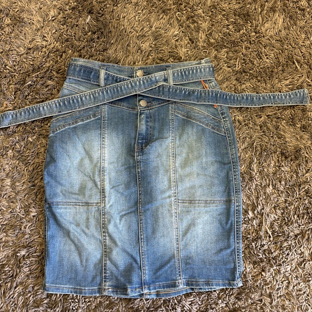 Knox Rose Denim Skirt XS Blue Stretch Tie Front Mini  <<<277>>>